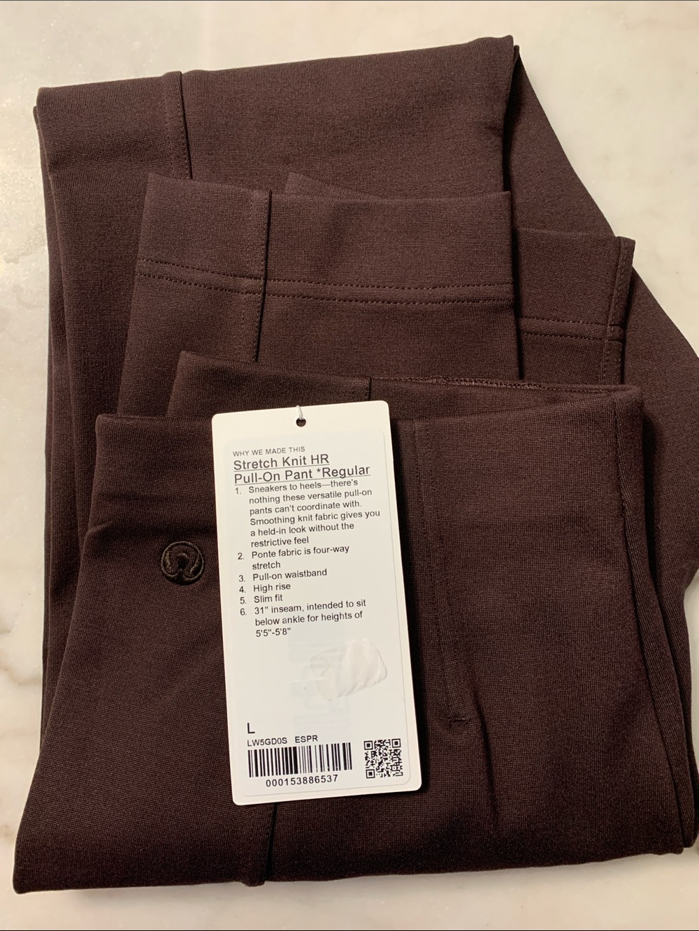 Lululemon Stretch Knit HR Pull-On Pant Regular- Chocolate brown